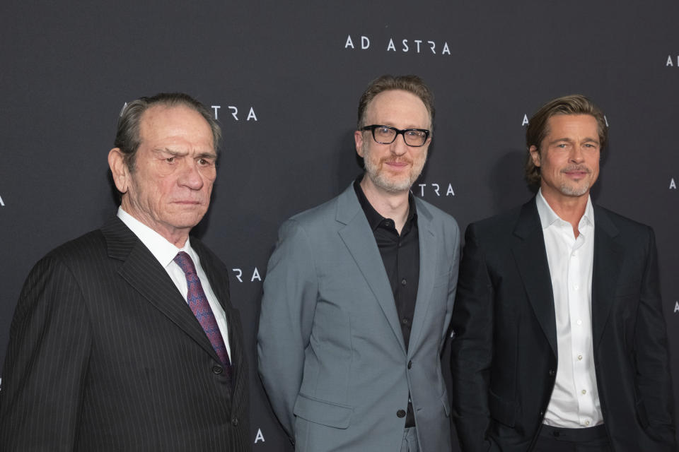 Actor Tommy Lee Jones, from left, director James Gray, and actor Brad Pitt attend a special screening of "Ad Astra" at the National Geographic Museum on Monday, Sept. 16, 2019, in Washington. (Photo by Brent N. Clarke/Invision/AP)