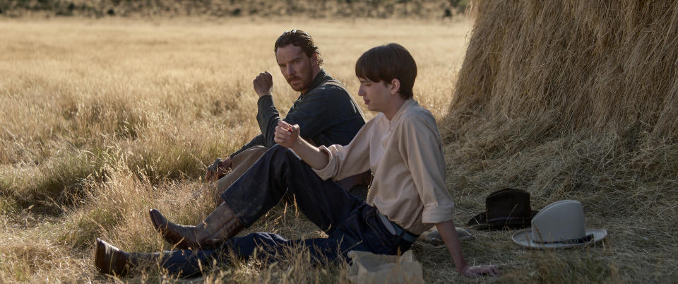 The film, which has nothing to do with dogs, stars Benedict Cumberbatch as gritty rancher Phil Burbank, and Kodi Smit-McPhee (Netflix/PA)