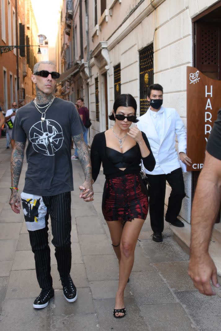 Travis Barker and Kourtney Kardashian step out and about in Venice, Italy, on Aug. 29. - Credit: venezia2020/IPA/Splash News