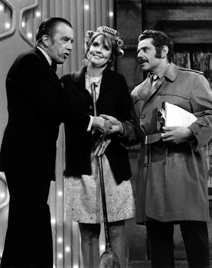 ** FILE ** Jerry Stiller, right, and Anne Meara, center, appear with host Ed Sullivan in this May 29, 1970 file photo. After 50 years of marriage, with both their careers still going strong, Meara and Stiller remain each other's biggest fan. (AP Photo/File)