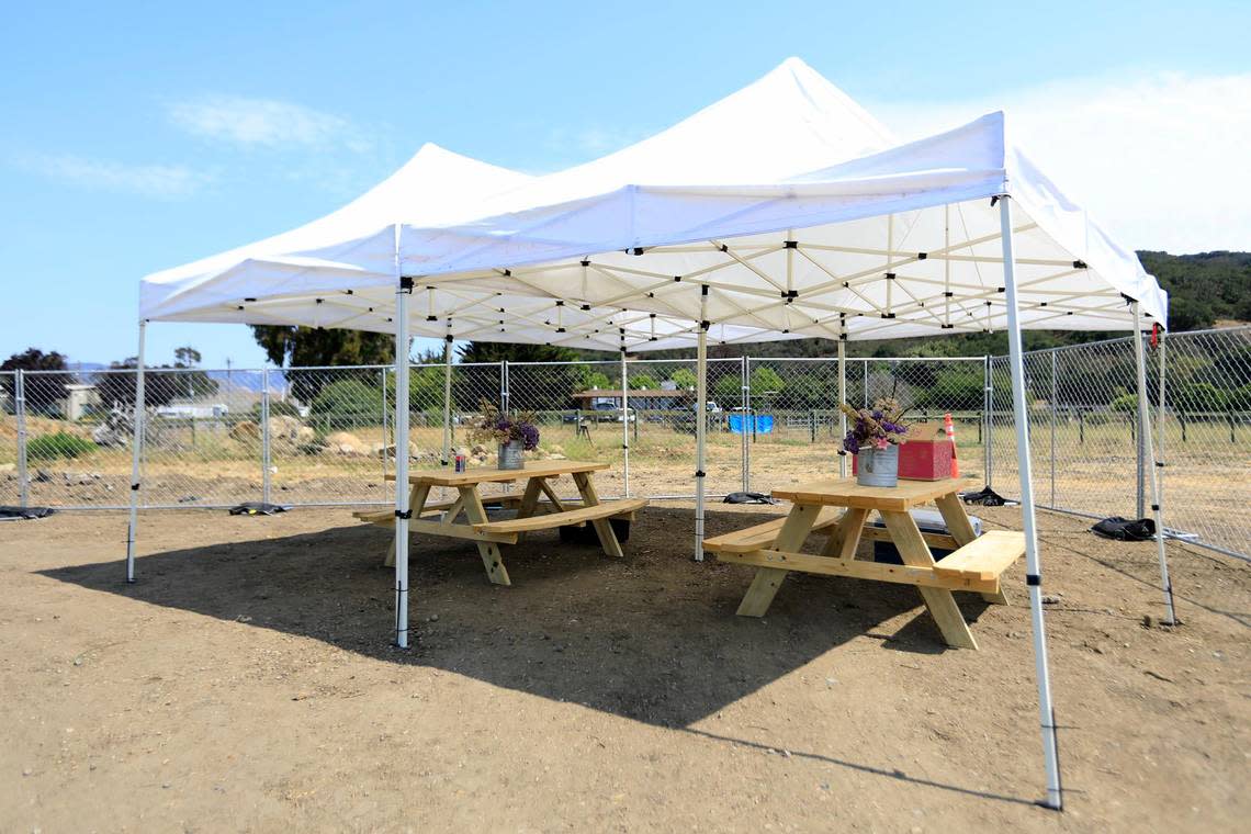 Donated picnic tables with shade covers are available for use at the Kansas Avenue Safe Parking Site.