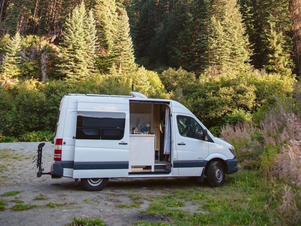 Sabrina Mazzotta and Nick Bollen's Mercedes Sprinter van purchased in 2020.