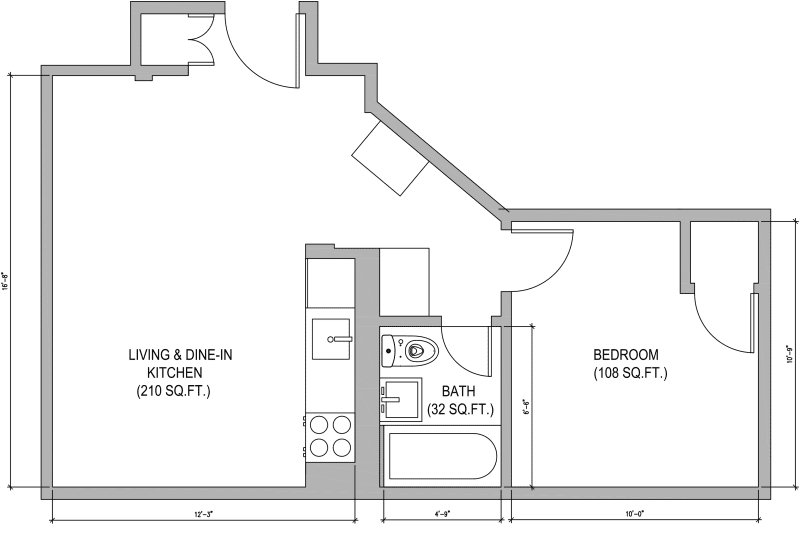 floor plan of a small one-bedroom apartment