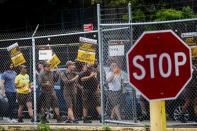 UPS Teamsters picket ahead of an upcoming possible strike in Brooklyn, New York