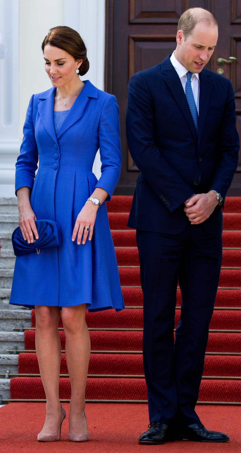 Kate Middleton recycled a rich blue dress for the wedding of a family friend, Sophie Carter, over the weekend.