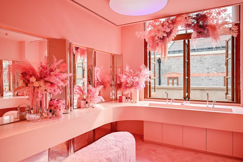 By Far’s baby pink powder room.