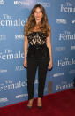 <p>Actress Sofia Vergara attended the premiere of upcoming film, The Female Brain, in a corset-style sheer top and slick tailored trousers. <em>[Photo: Getty]</em> </p>