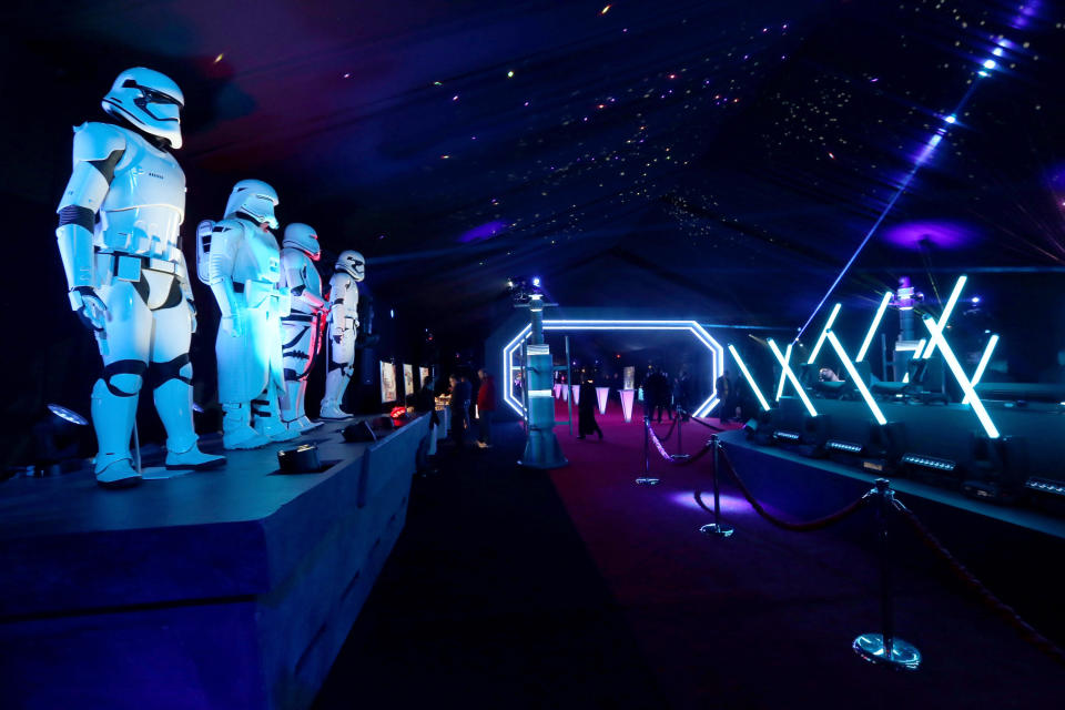 A view of the Stormtrooper exhibit during the after-party for the premiere of "Star Wars: The Force Awakens" on Dec. 14, 2015, in Hollywood.