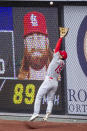 St. Louis Cardinals third baseman Tommy Edman catches a fly during the second inning of a baseball game, Sunday, April 18, 2021, in Philadelphia. (AP Photo/Laurence Kesterson)