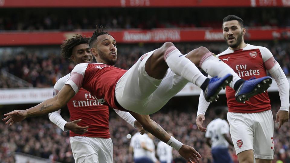 Pierre-Emerick Aubameyang scored twice and Arsenal scored three straight goals to bury rival Tottenham Hotspur. (NBC)