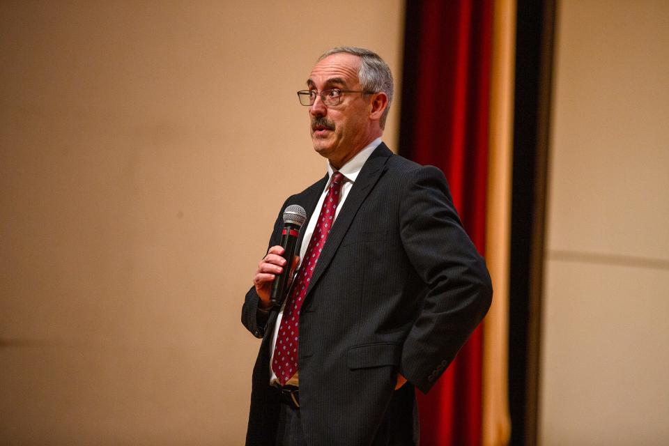 Wayne Jones, provost and vice president for academic affairs at University of New Hampshire, speaks to faculty during a candidate forum for NMSU president on Feb.26, 2024.