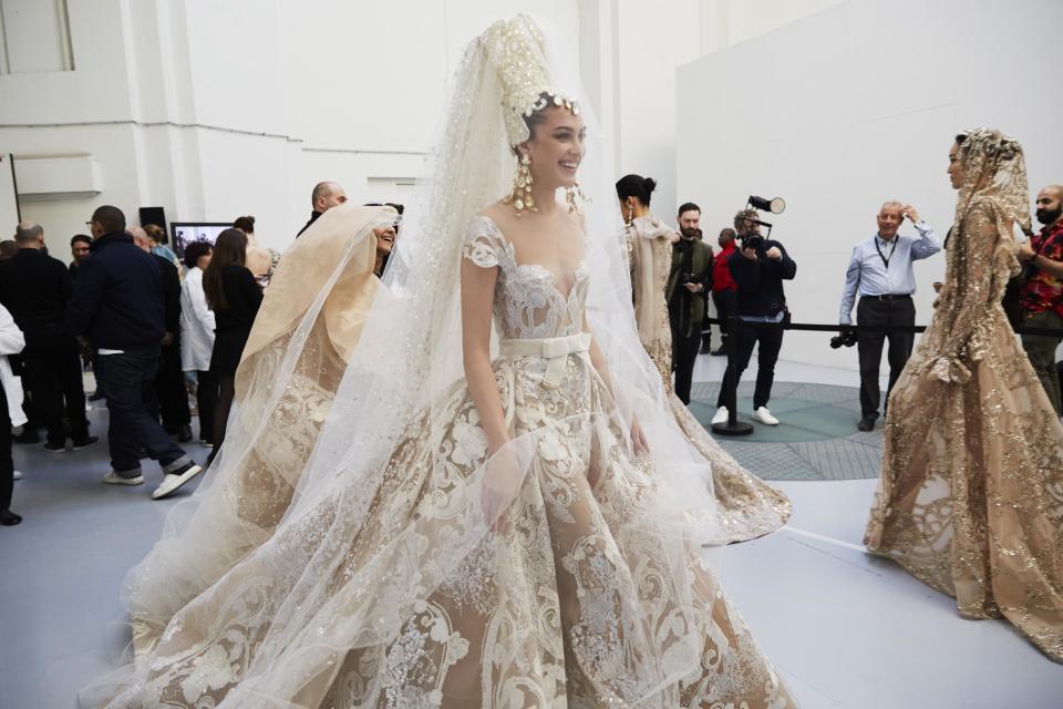 An Elie Saab wedding dressing from SS2020 Fashion Week (IMAX Tree)