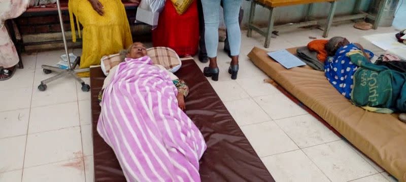 Air strike survivors receive treatment at hospital in the town of Dedebit, northern region of Tigray