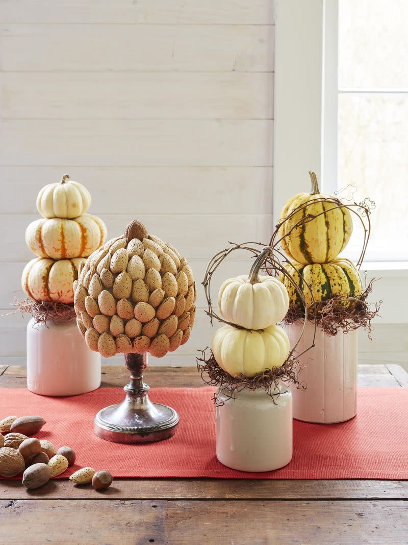 Mini Pumpkin and Nut Topiaries Centerpiece