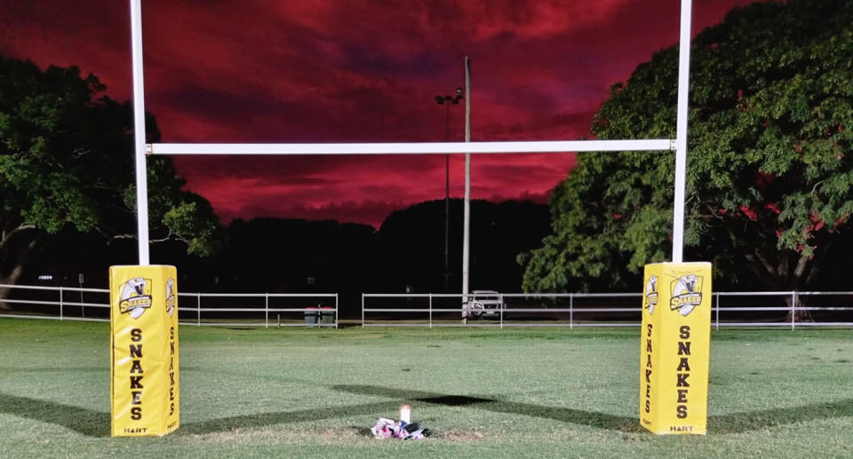 Sunset at footy ground.