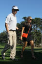 PEBBLE BEACH, CA - FEBRUARY 09: Actor Josh Duhamel and singer Fergie walk together during the AT&T Pebble Beach National Pro-Am at the Spyglass Hill Golf on February 9, 2012 in Pebble Beach, California. (Photo by Jeff Gross/Getty Images)