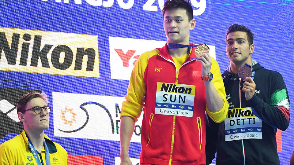 Mack Horton led the protests against Sun Yang at the swimming worlds in 2019.