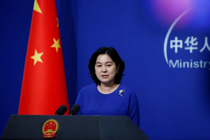 FILE PHOTO: Chinese Foreign Ministry spokeswoman Hua Chunying speaks at a news conference in Beijing