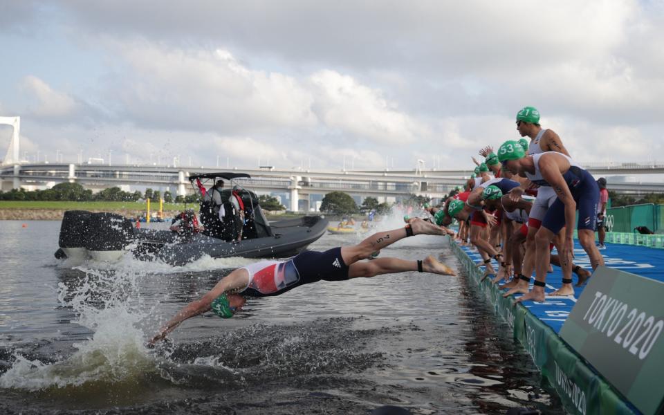 Half the field dived in while the others were blocked off by a boat - Reuters