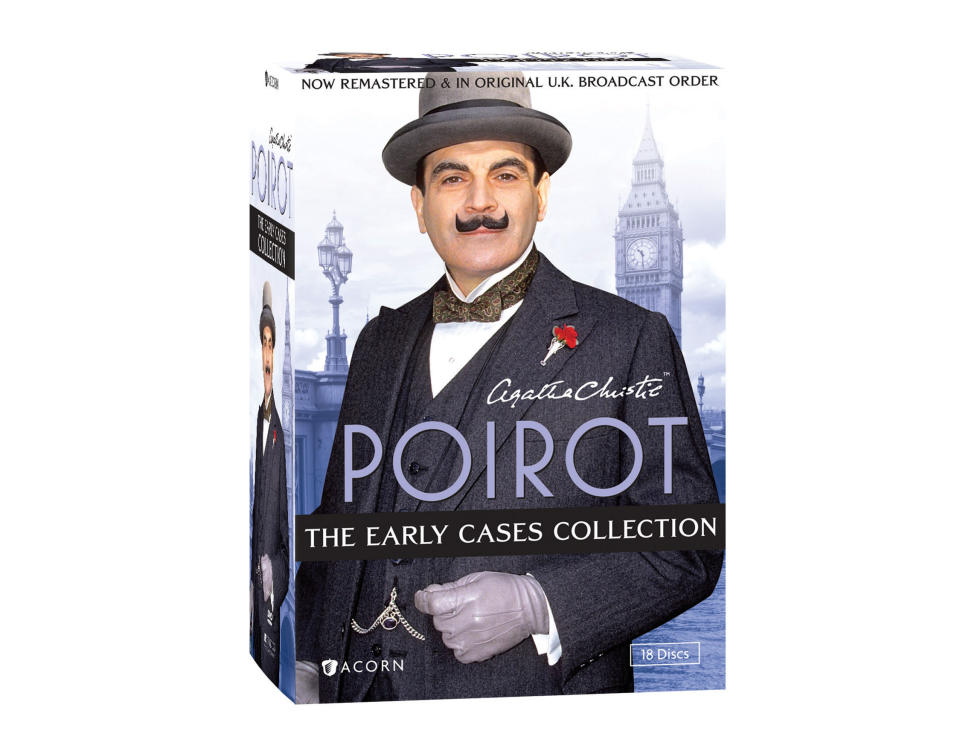 This DVD box set image released by Acorn Media shows "Poirot: The Early Cases Collection." Agatha Christie's most famous sleuth is on the case in 45 whodunits from the first six series of the TV phenomenon starring David Suchet in the title role. (AP Photo/Acorn Media)