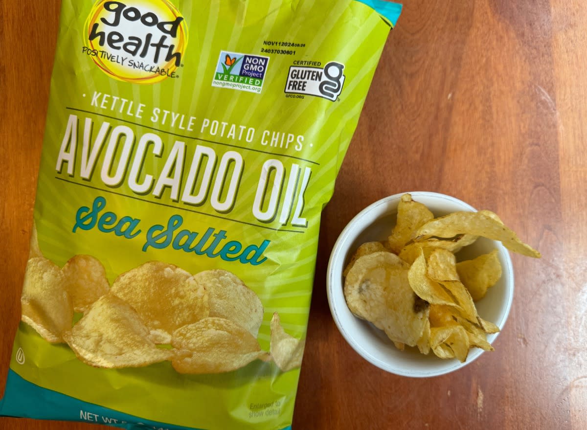good health kettle chips in a bag and a bowl.