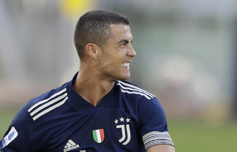 Cristiano Ronaldo de la Juventus durante el partido contra la Lazio por la Serie A italiana, el domingo 8 de noviembre de 2020, en Roma. (AP Foto/Andrew Medichini)