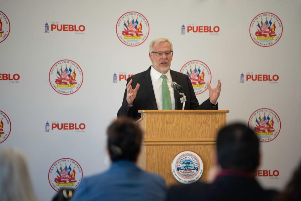 Program manager Kelly Schermerhorn speaks during a ribbon cutting ceremony for the Pueblo Financial Empowerment Center on Tuesday, October 24, 2023.