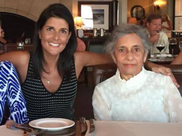 <p>Nikki Haley Facebook</p> Nikki Haley and her mom Raj Kaur Randhawa.