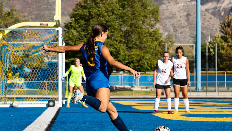 Orem’s girls soccer team plays Cedar High School at Orem High School in Orem on Thursday, Oct. 5, 2023.