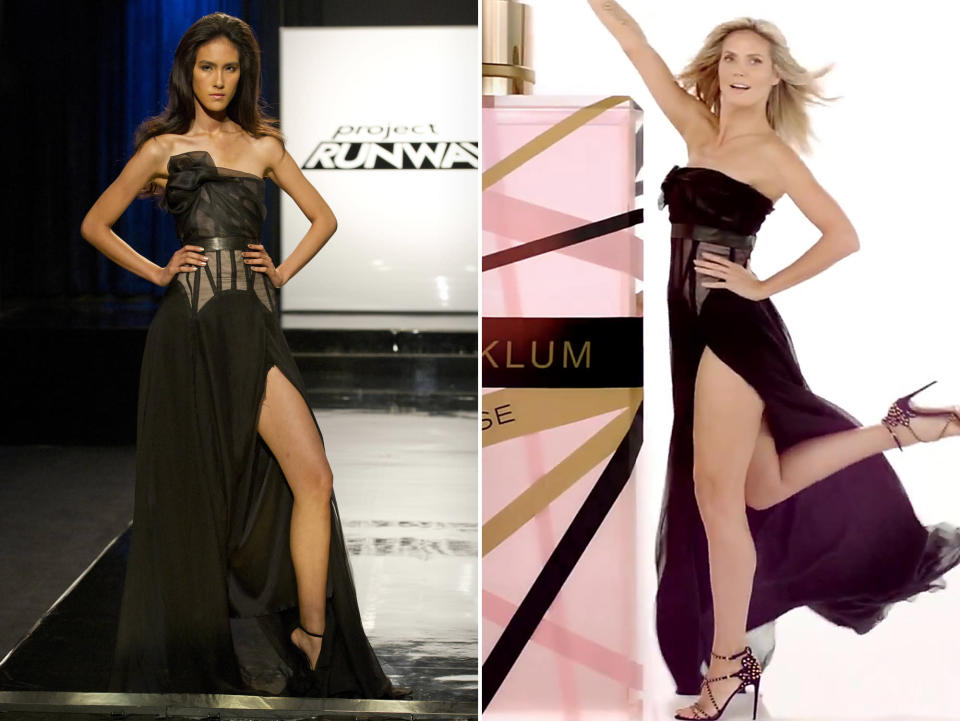 Heidi Klum Rocks 'Project Runway' Designs - Commercial dress by Layana Aguilar and Kate Pankoke, 5th place and 9th place, respectively