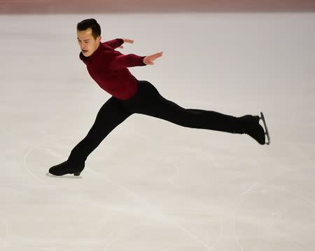 Jan 13, 2018; Vancouver, British Columbia, CAN; Patrick Chan skates in the Mens free program at Doug Mitchell Thunderbird Sports Centre. Mandatory Credit: Anne-Marie Sorvin-USA TODAY Sports