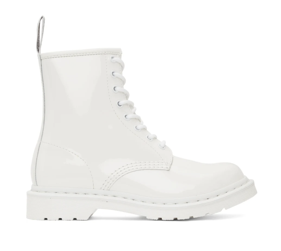 Dr. Martens White Patent 1460 Mono Boots (Photo via SSENSE)