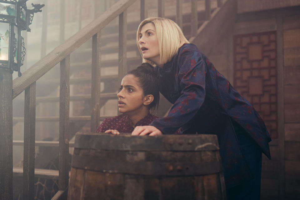 Yaz and the Doctor, played by Mandip Gill and Jodie Whittaker, are back together for the second of three Doctor Who specials. (BBC)