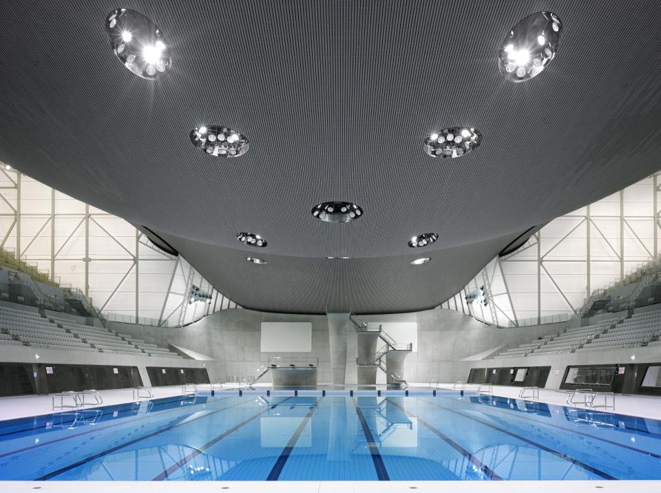 Devised by Pritzker Prize–winning architect Zaha Hadid, <strong>The Aquatics Center</strong> in London was made for the 2012 summer Olympics.