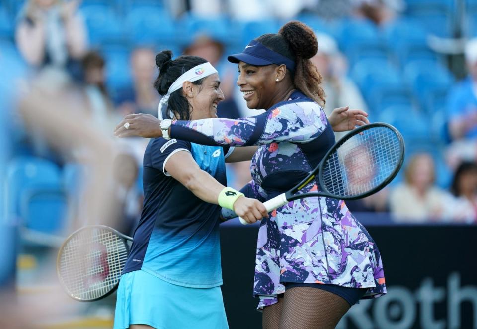 Ons Jabeur (left) and Serena Williams kept their winning run going in Eastbourne (Gareth Fuller/PA) (PA Wire)