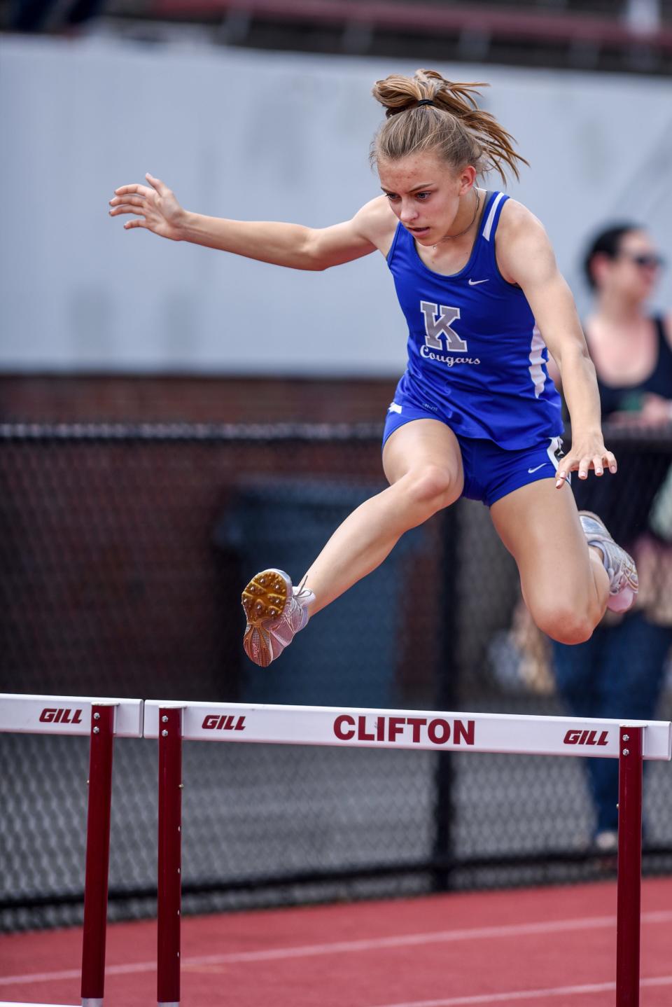 NJSIAA North 1 Groups 1 and IV track and field championships on Friday June 4, 2021 in Clifton. Kittatinny freshman Iris Wikander in the 400-meter hurdles. 