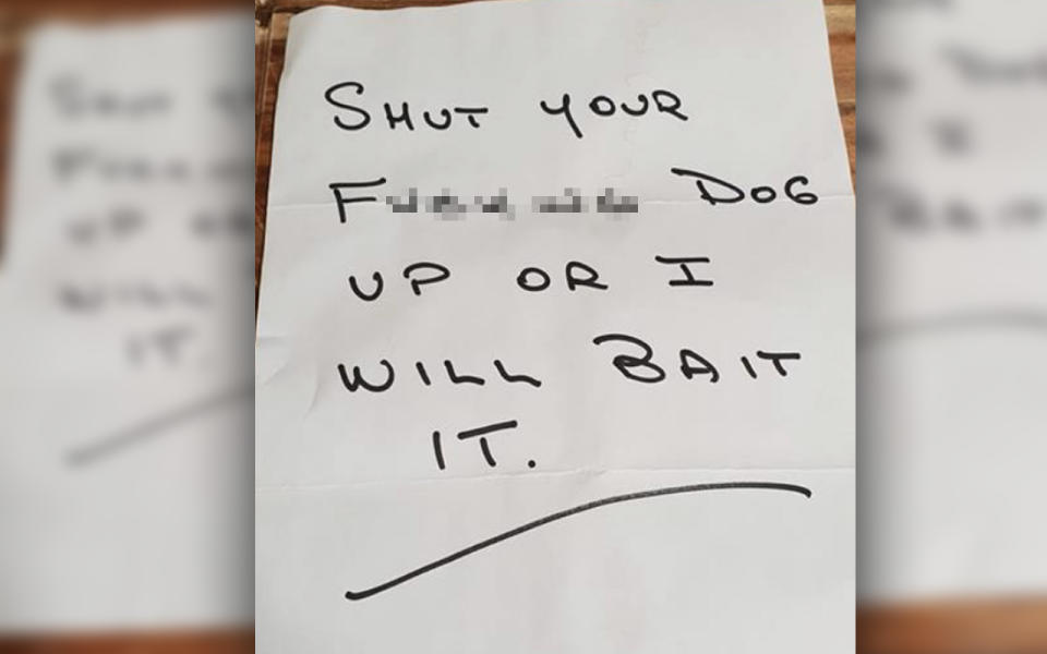Hayley Ward found this note in the letterbox of her Marcus Beach home. Image: Supplied