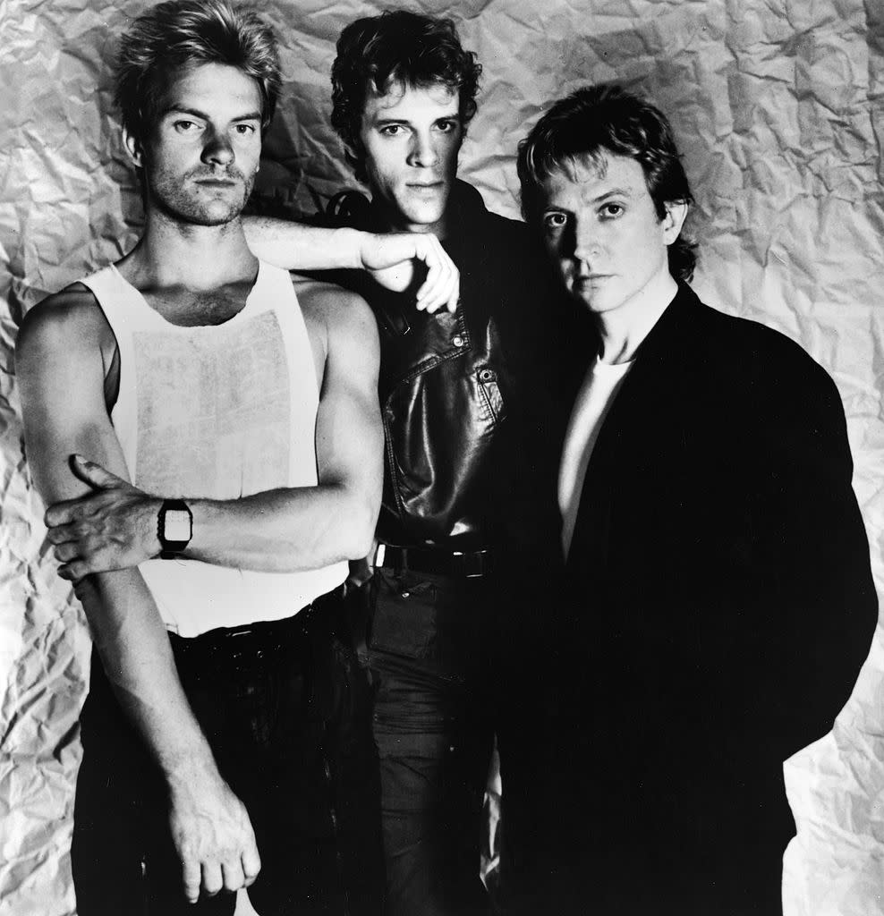 A promotional portrait of the British rock band The police (L-R)" Sting, Stewart Copeland, and Andy Summers, circa 1983.