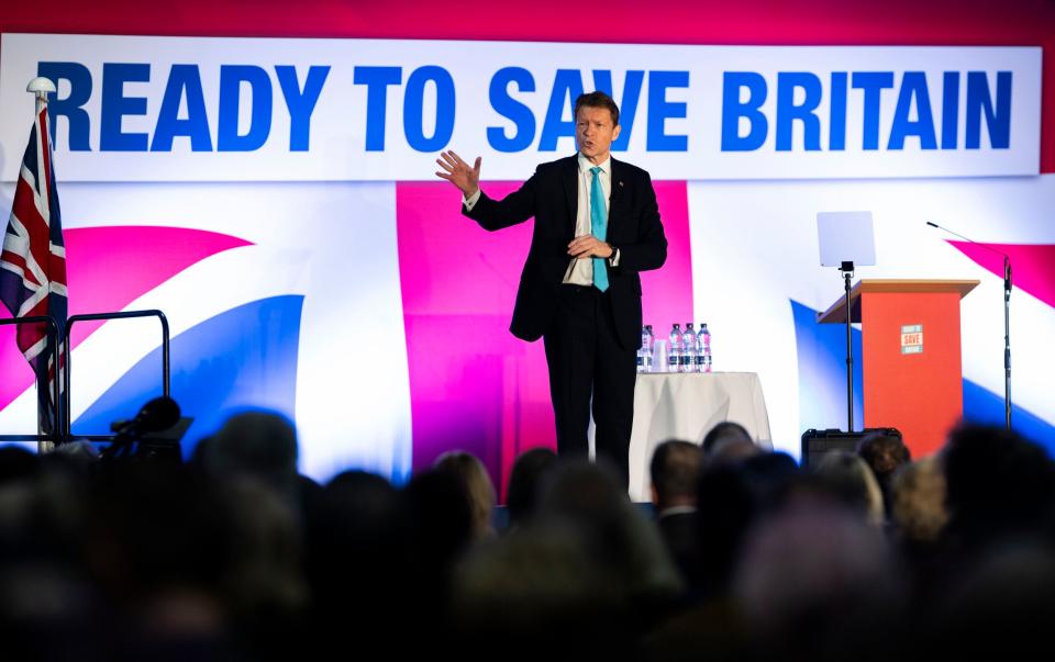 Reform UK spring rally at Doncaster race course with Richard Tice, the party leader, giving a speech