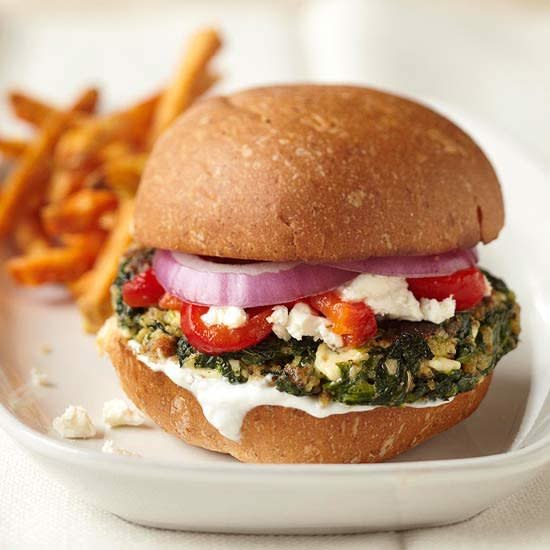 When you're really craving a juicy burger—but you don’t want greasy—try these healthy burgers. Each better-for-you recipe piles on fresh produce to add nutrients. We included veggie burgers, black bean burgers, more meatless burgers, and, of course, classic ground beef burgers. Each one of them is ready in 45 minutes or less for hassle-free weeknight cooking.