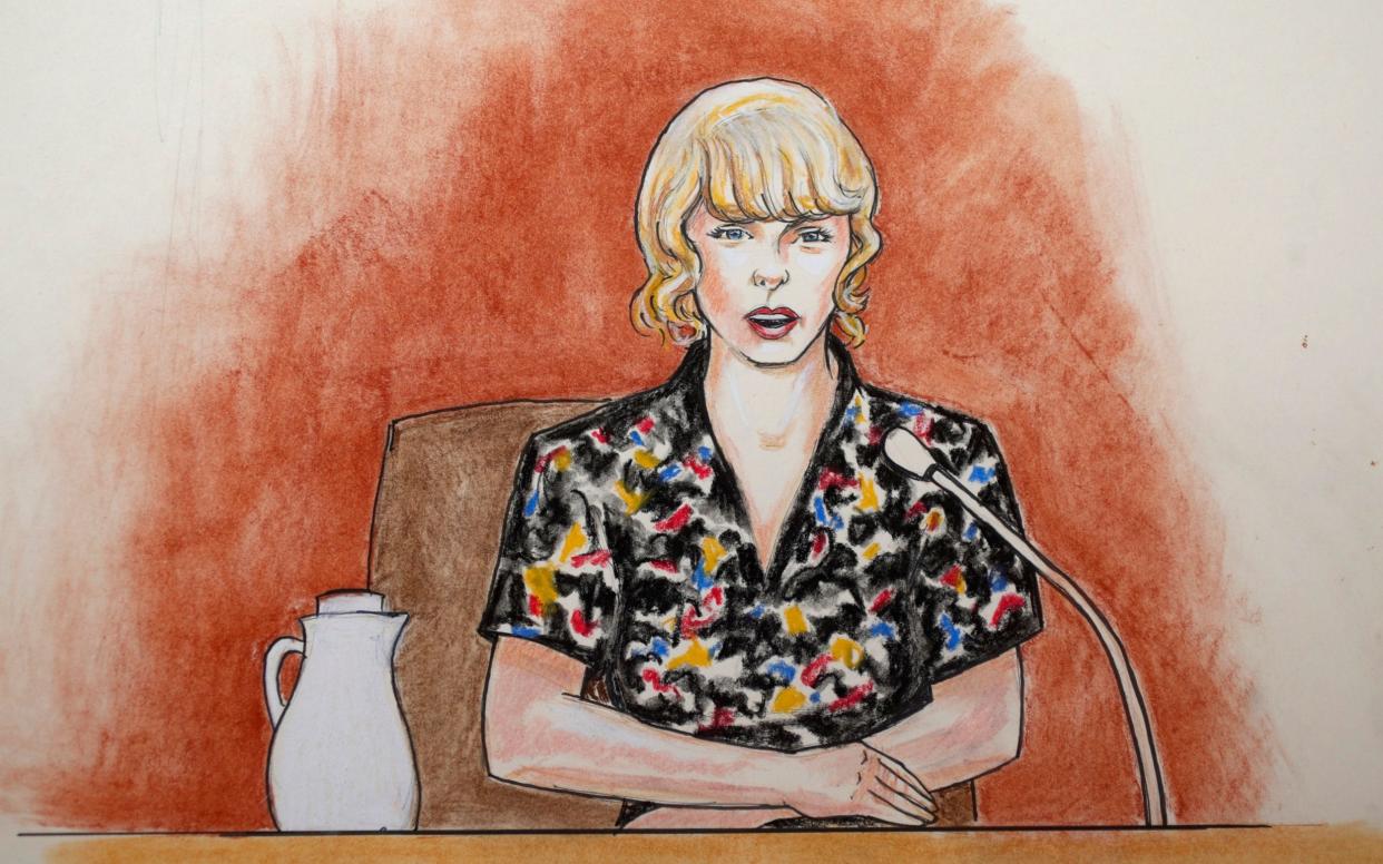 Taylor Swift, as depicted by Jeff Kandyba in court last week - FR171296 AP