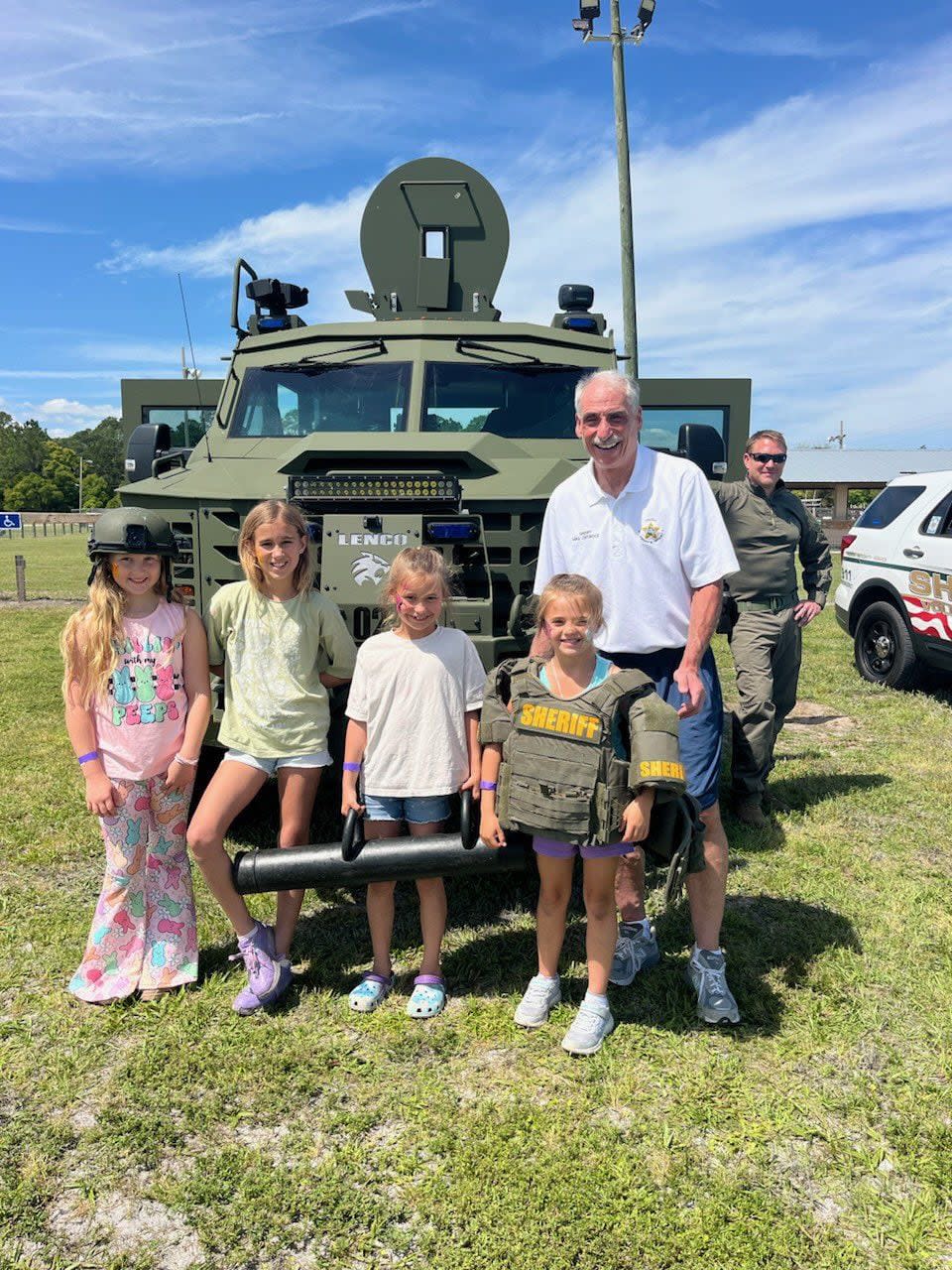 Sheriff Mike Chitwood visited children at the Pierson Easter egg hunt.