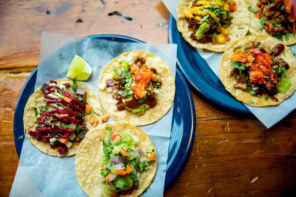 The Real Taco Fest at Smale Riverfront Park features selections from some of the best taco restaurants in the city. Pictured: Mazunte's beet and mushroom, huevo verde, chili relleno, al pastor, carnitas and barbacoa tacos.