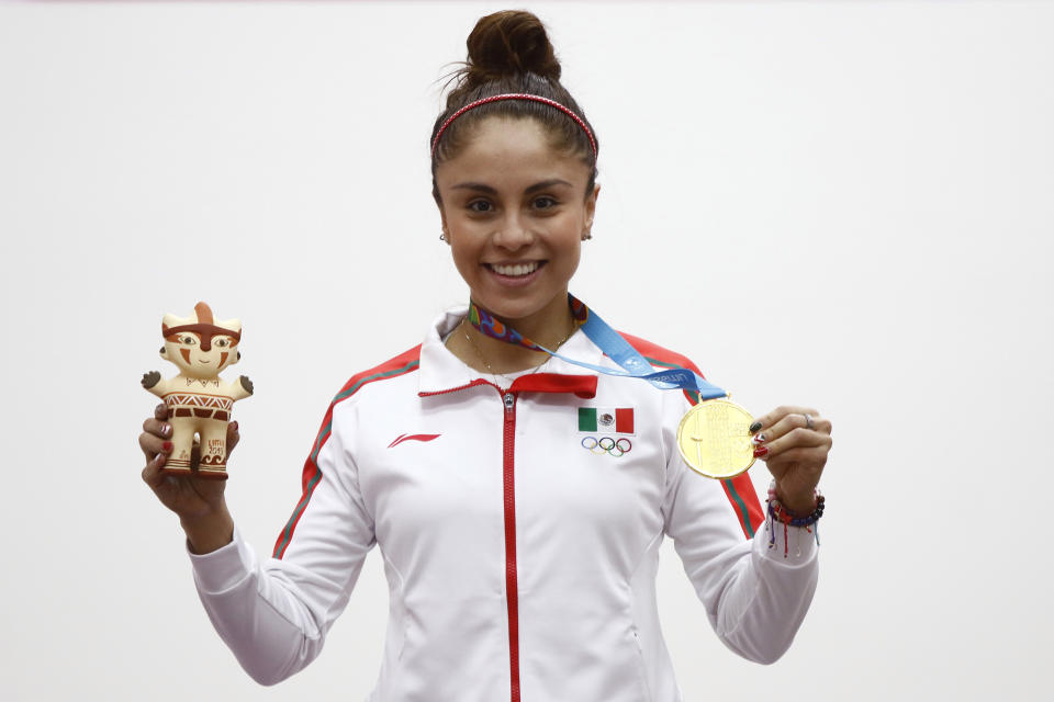 LIMA, PERU - AUGUST 07: Gold Medalist Paola Longoria of Mexico celebrates after Racquetball Women's Singles Gold Medal on Day 12 of Lima 2019 Pan American Games at Racquetball Courts of Villa Deportiva Regional del Callao on August 07, 2019 in Lima, Peru.(Photo by Armando Marin/Jam Media/Getty Images)