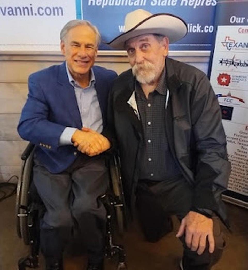 Gov. Greg Abbott, left, and Steven Hayes. Photo taken Feb. 22, 2024. Courtesy photo from Steven Hayes