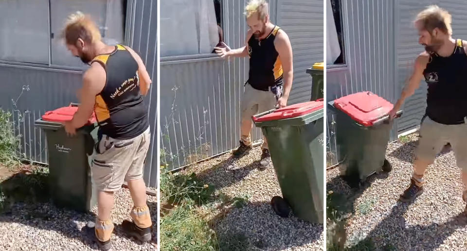 Snake catcher Gianni Hodgson demonstrates his bin hack.