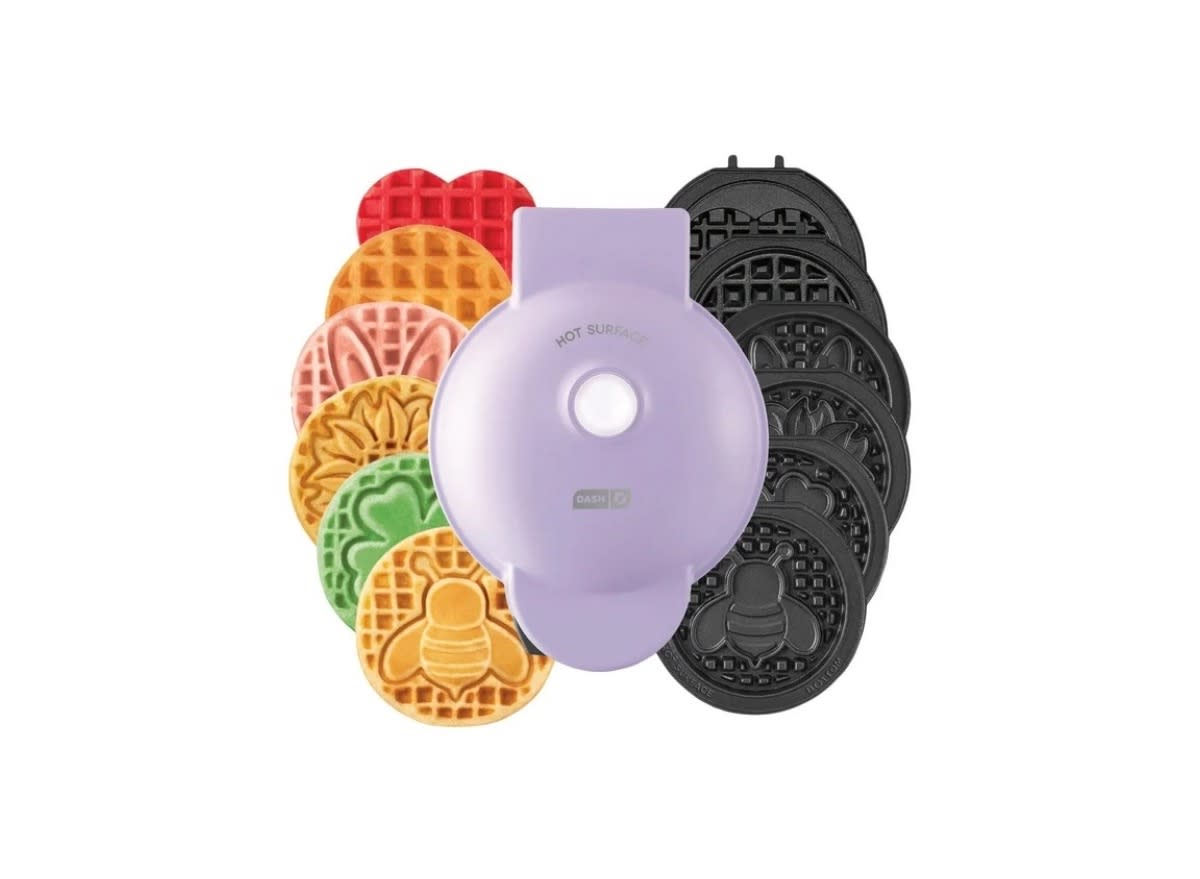 dash multi-plate mini waffle maker featuring interchangeable easter themed plates.