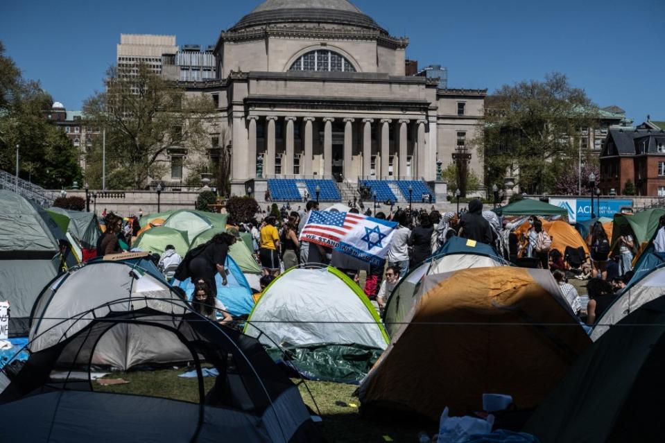 Tents set up at an anti-Israel protest at Columbia University on April 23, 2024. Photo by Stephanie Keith/Getty Images