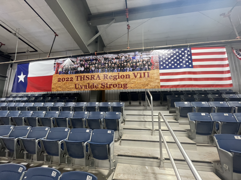 THSRA Region VIII brought a banner saying "Uvalde Strong" at the Texas High School Finals Rodeo last week.