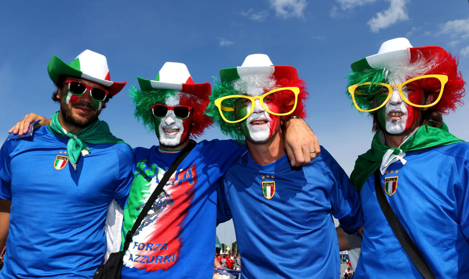 GDANSK, POLAND - JUNE 10: Italian fans soak up the atmopshere ahead of the UEFA EURO 2012 group C match between Spain and Italy at The Municipal Stadium on June 10, 2012 in Gdansk, Poland. (Photo by Michael Steele/Getty Images)